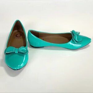 Y2K Vintage Turquoise Flats with bows by The Red Circle